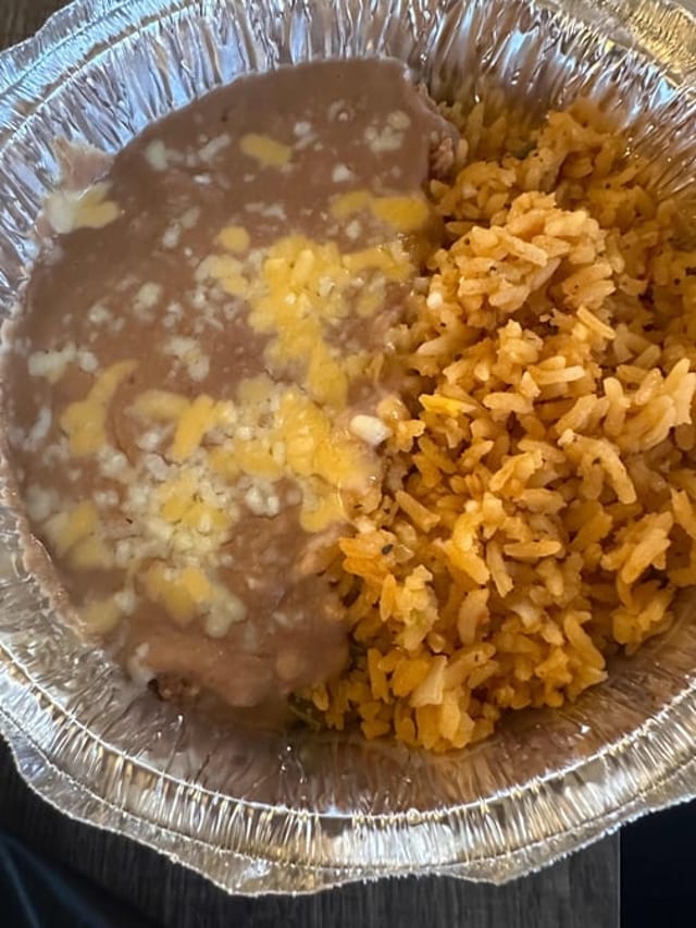 Mexican Rice and Refried Beans.